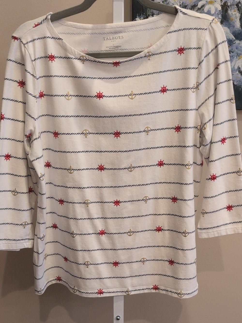 Talbots Women's Nautical Stripe Top with Red & Gold Accents